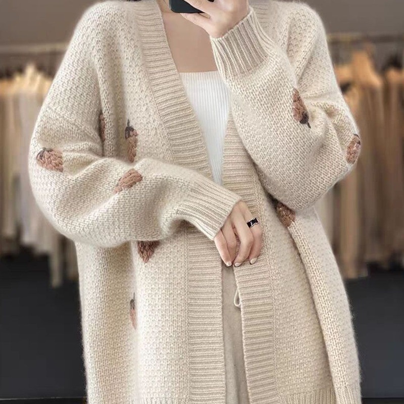 Fashion Jacquard Cashmere Cardigan Sweater Neckless Women Knitted Cardigan Sweater – Clothing and Knitwear price|S