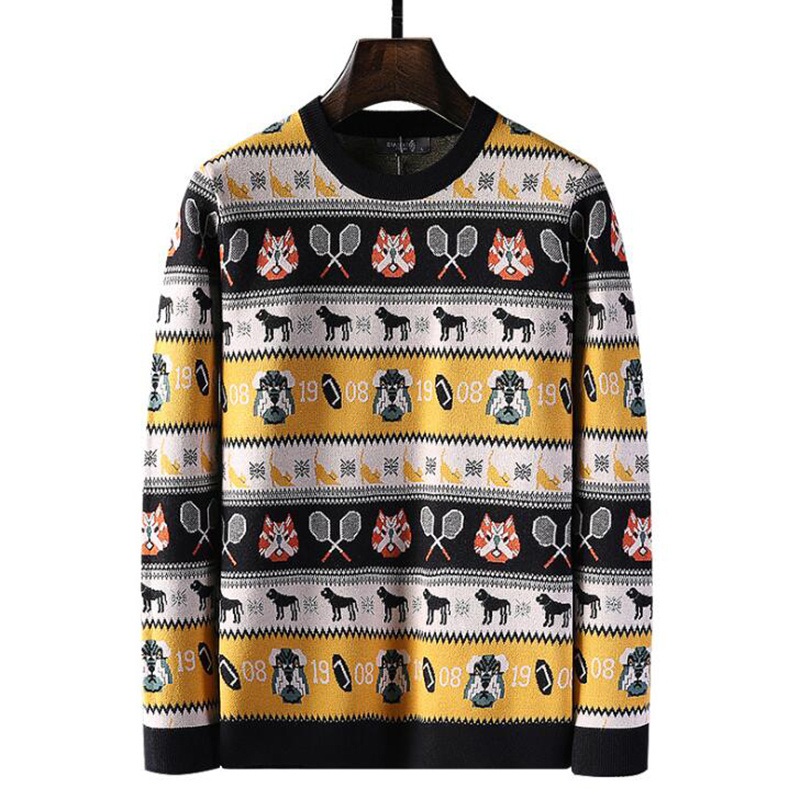Fashion Mens Casual Long Sleeve Dog Print Knitted Sweaters Pullovers – Autumn Winter Sweater Top and Sweater Pullover price|S, L, XL, 2XL, 3XL, 4XL