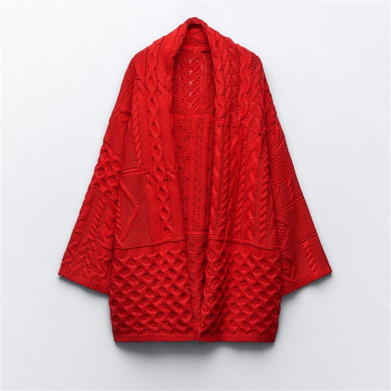 Pb&Za Womens Clothing Wholesale MID-Length Red Twist Knitted Cardigan Sweater – Designer Sweater and Sweaters for Women price|S, S.M.L