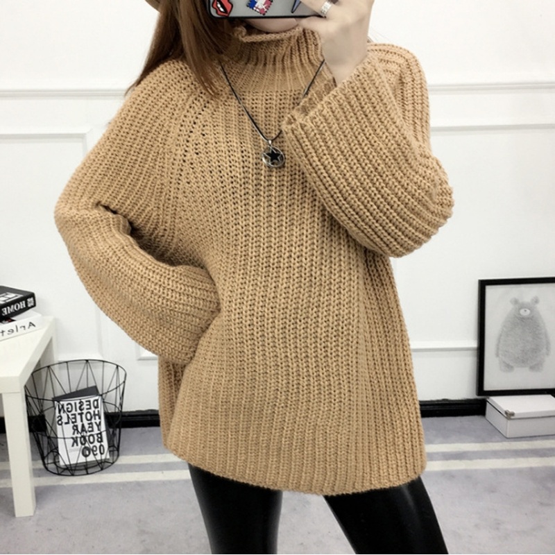 Solid Color High Collar Thick Wool Sweater (BTQ229) – Knitted Sweater and Women Sweater price|S