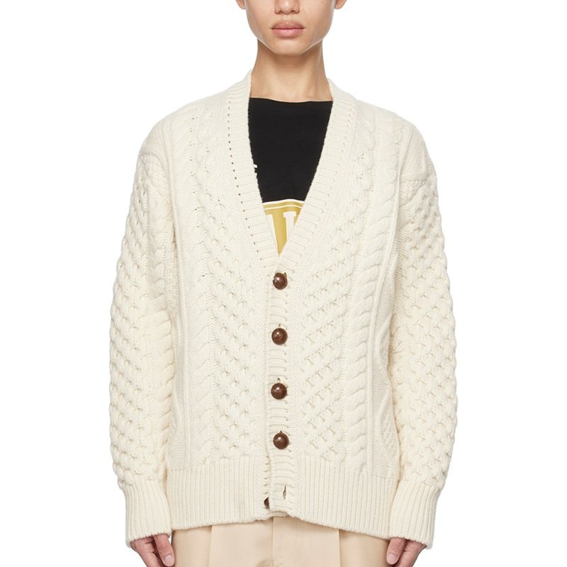 Sophisticated Style Solid Color Loose Cardigan Men Single Row Customized Button Sweatshirt Men V-Neck Cable Coat Men Sweater – Mens Sweater and Striped Sweater price|S, S/M/L/Customized Size