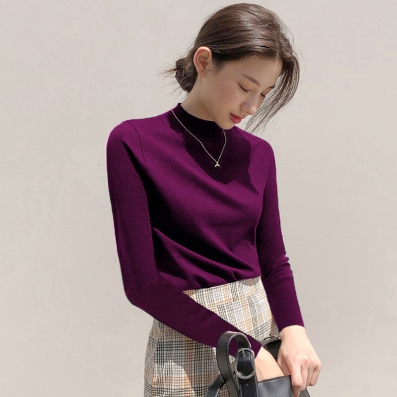 Spring and Autumn Thin Long Sleeve Jacket Slim Body Inside The Sweater Collar Sweater Half Turtleneck Bottom Shirt – Womens Clothing and a Blouse for The Ladies price|S