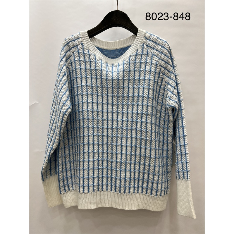 Stylish Print Sweater Top Casual Womens Loose Knitted Pullovers Checkered Sweater for Autumn – Knitted Pullovers and Sweater price|S