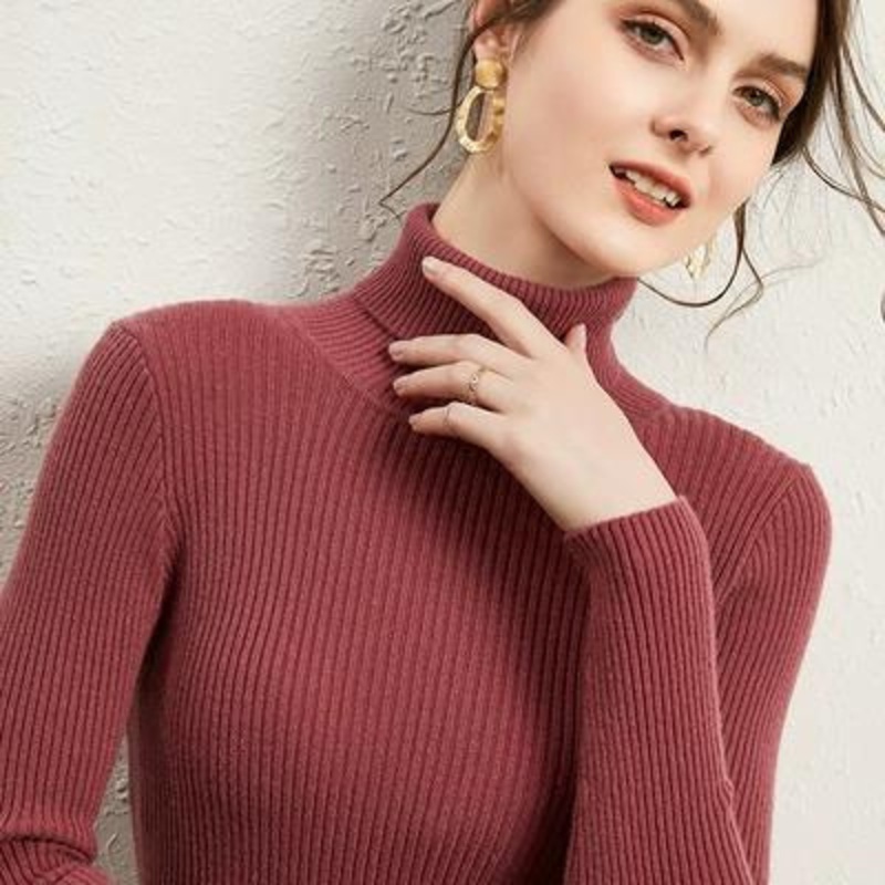 Winter Autumn Versatile Turtleneck Striped Long Sleeve Tight Slimming Fit Fashion Womens Cashmere Sweater – White and Black price|S-XXXL,Customizable
