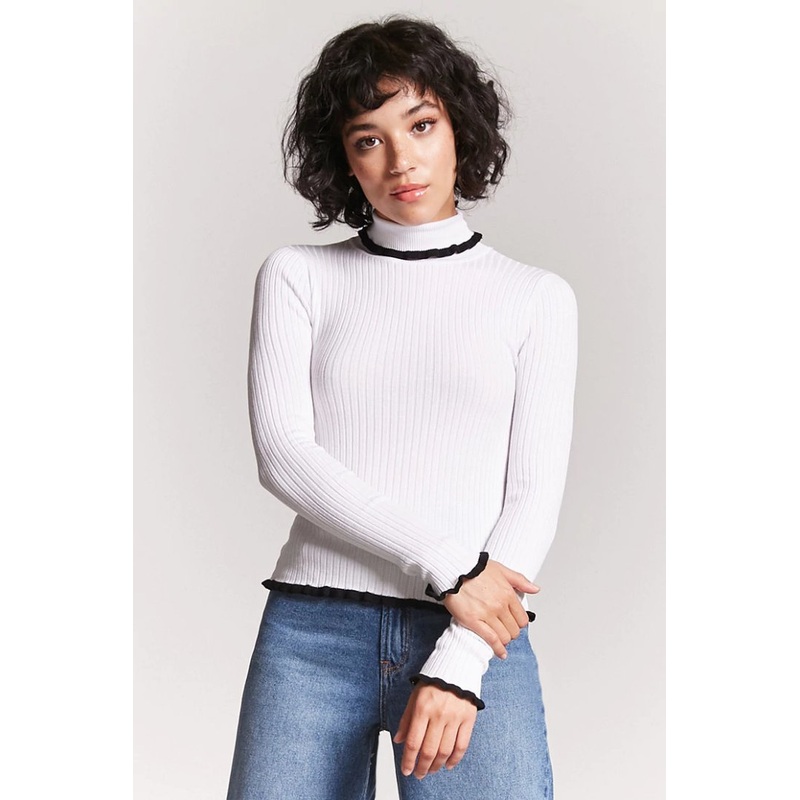 Women Ribbed Ruffle Turtle Neck Sweater – Sweater and Ruffle Sweater price|S