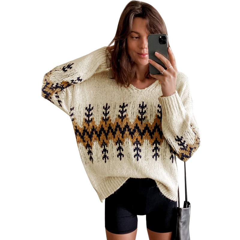 Women V Neck Loose Fit Knit Christmas Tree Pullover Sweater Custom – Ladies Pullover Sweater and Sweater price|S, S, M, L, XL, XXL