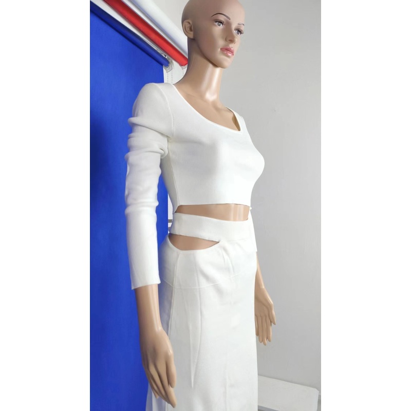 Womens Basic Plain Stretchy Ribbed Knit Split Full Length Cut out in Waist Skirt – Women Fashion and Women Clothes price|S