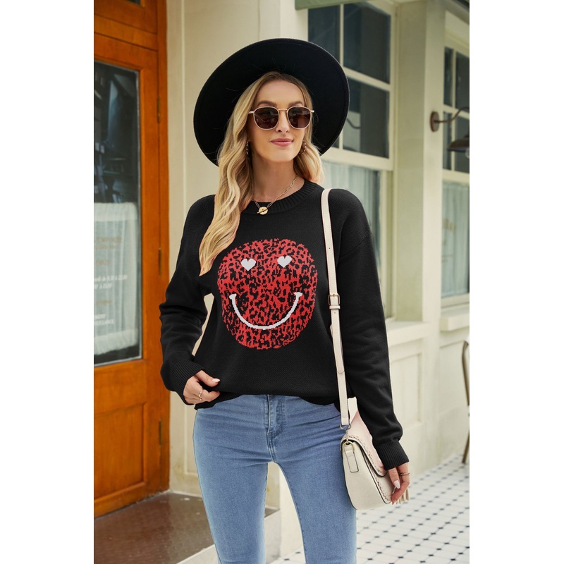 Womens Smile Face Pullover Cute Trendy Vintage Graphic Sweatshirts Casual Loose Long Sleeve Sweater – Women Fashion and Women Clothes price|S