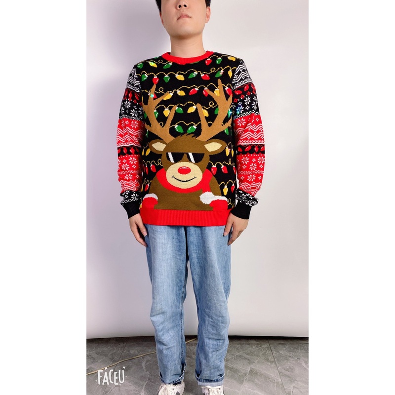 2022 Christmas Unisex Fashion LED Carton Patterned Knitted Round Neck Pullover Sweater – Chirstmas Sweater and Christmas Pullover price|S