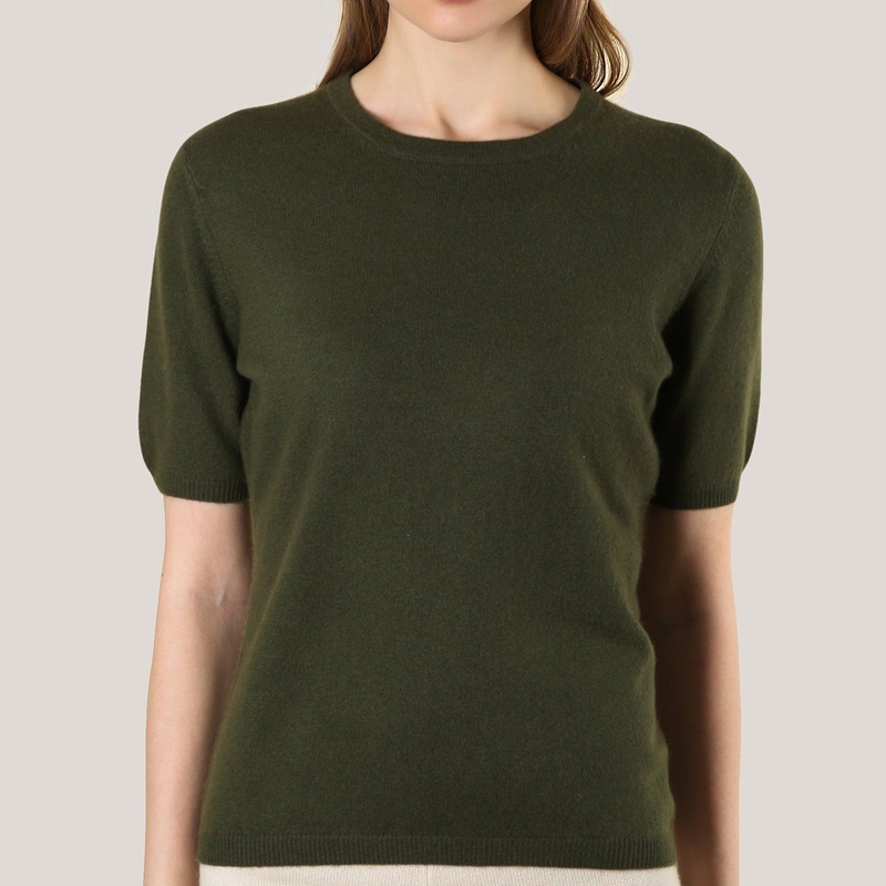 Crew Neck Short Sleeve Womens Cashmere Pullover in Green – Cashmere Sweater and Women Sweater price|S