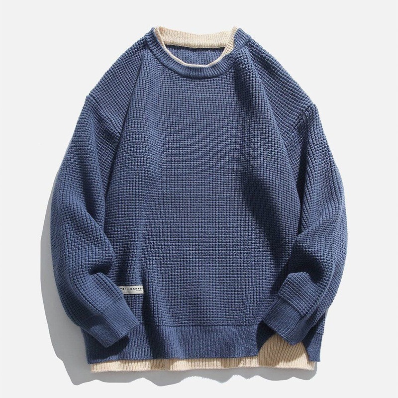 Fashion Mens Outfit Jacquard Knit Long Sleeve Waffle Mens Casual Sweater – Custom Round Neck Sweater and Winter Pullover Mens Sweater price|Free Size