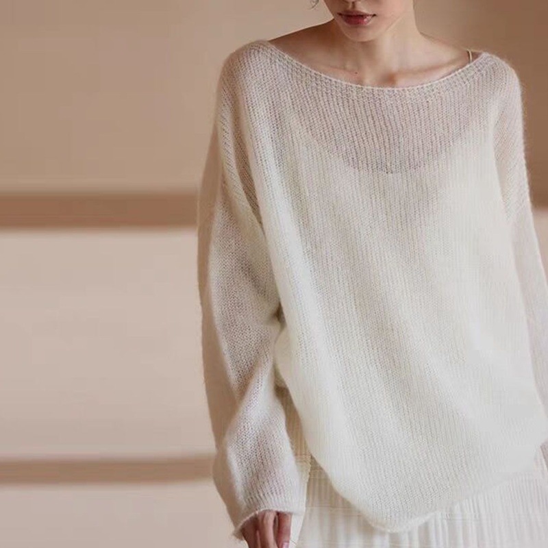Fashion Mohair Knitted Sweater Long Sleeve Crew Neck Pullover Women Clothing – Knitwear and Women Clothing price|S
