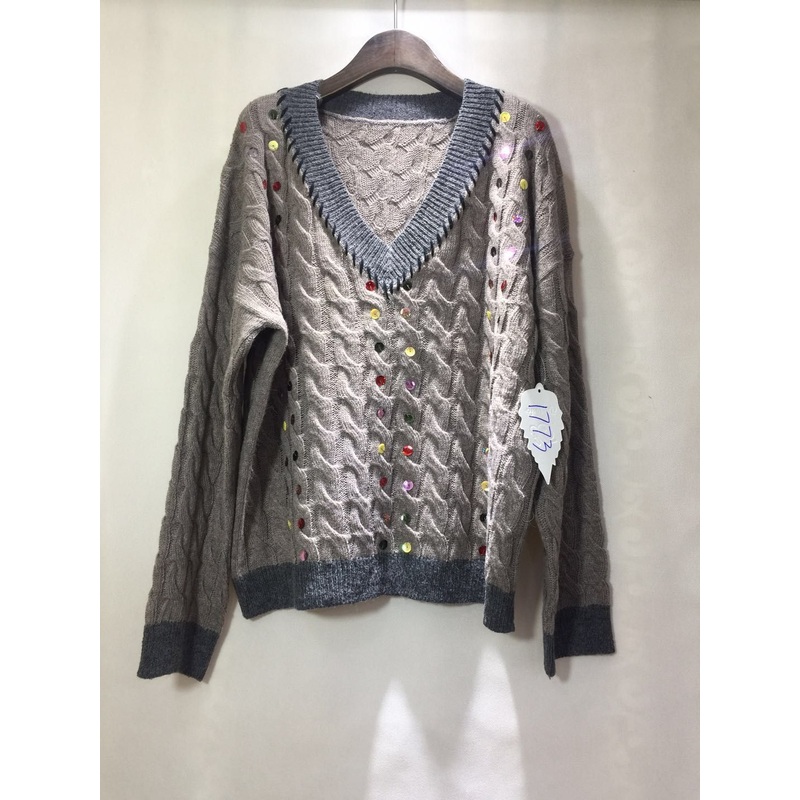 Fashion Women Tops Chunky Knit Sweater Private Label Sweaters Pullover with Sequin Decoration – Knitted Pullovers and Women Lightweight Sweaters price|S