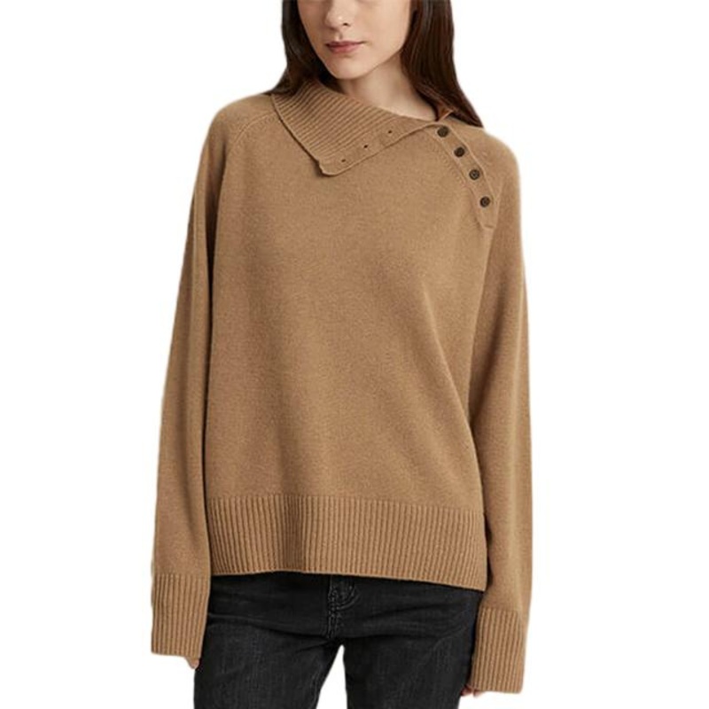 Lapel Collar Ribbed Knit Womens Sweaters Side Button Knit – Ladies Sweater and Striped Sweater price|S, S/M/L/Customized Size