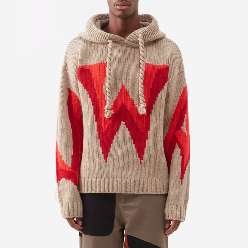 Senior Custom Intarsia Knit Logo Knitted Pullover Hoodie Cotton Knitwear Wool Jacquard Hooded Jumper Sweater for Men – Knitted Pullover and Knitwear price|S