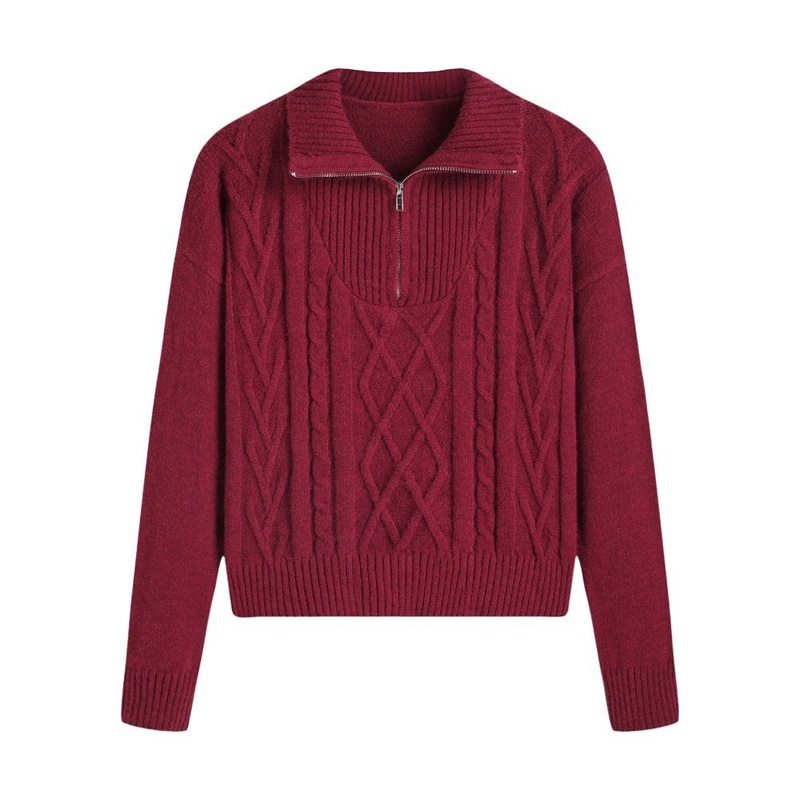 Winter Warm Womens Clothing Wholesale Turtleneck Sweater Solid Color Knit Top for Women Ladies Zipper Lapel Neck Pullover – Ladies Sweater Pattern and OEM Womens Sweater price|S/M/L/Customized Size