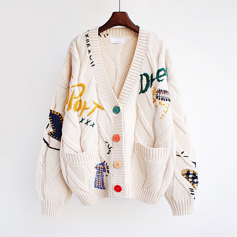 Women Cardigan Knitted Sweater Jacket Pocket Embroidery – Winter Fashion Coat and Women Cardigan Sweater price|S