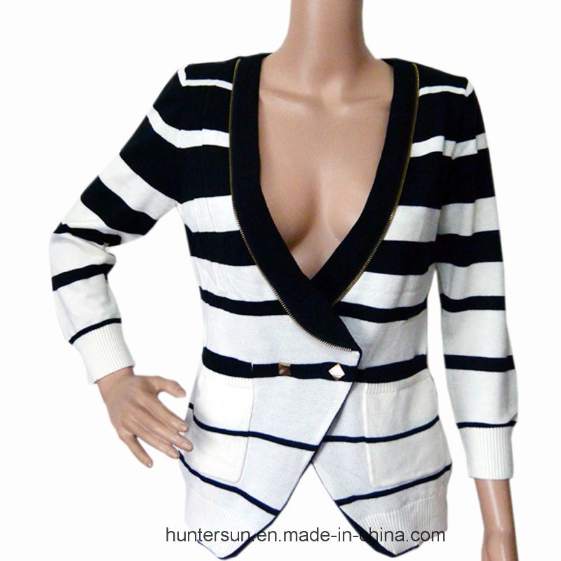 Women Knitwear Stripe Long-Sleeve Cardigan Sweater (HS5506) – Cardigan and Sweater price|S