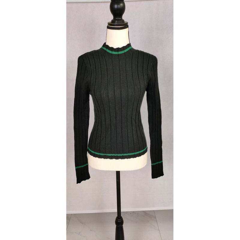 Womens Basic Silm-Fit Long Sleeve High Neck Pullover Sweater with Green Trim – Women Fashion and Women Clothes price|S