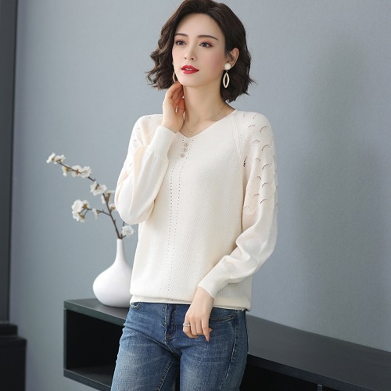 Womens Pullover Sweater with Round Neck Long Lace Fabric Sleeve – Womens Sweater and Knitwear price|S