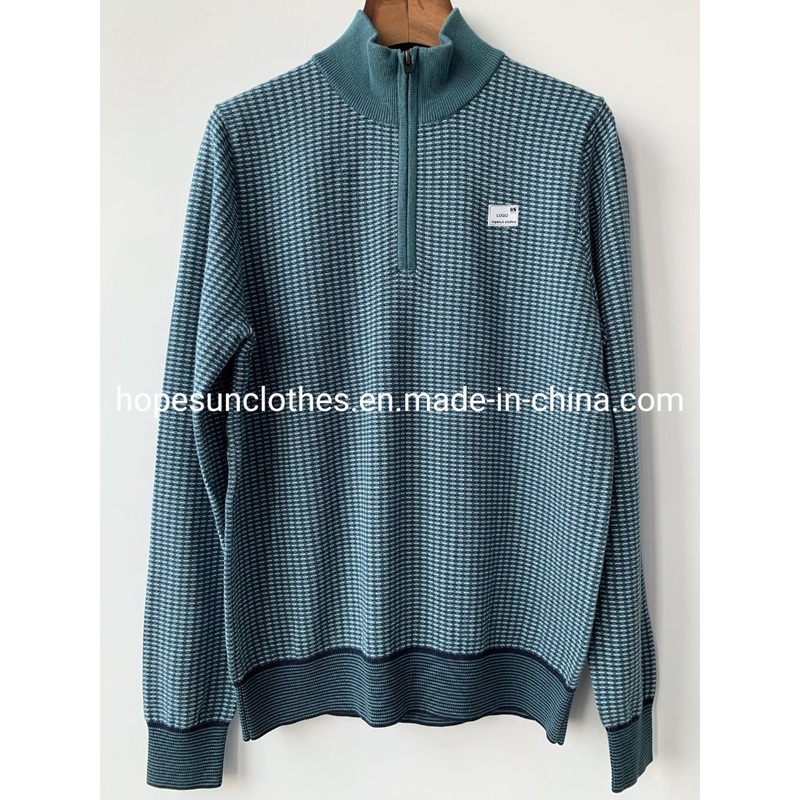 China Factory Men Jacquard Stand Collar Zipper Cotton Pullover Knitwear Sweater – Sweater and Knitwear price|S