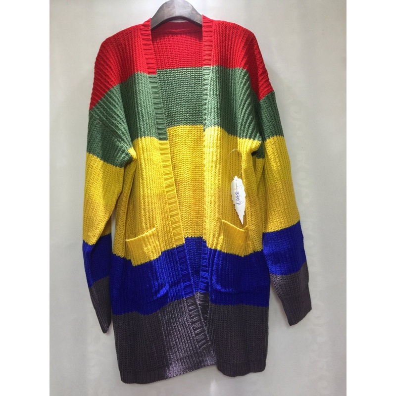 Comfort Colorful Color Stripe Womens Sweaters Cardigan Coat Loose Knitted Cardigan – Cardigan and Knitted Cardigan price|S