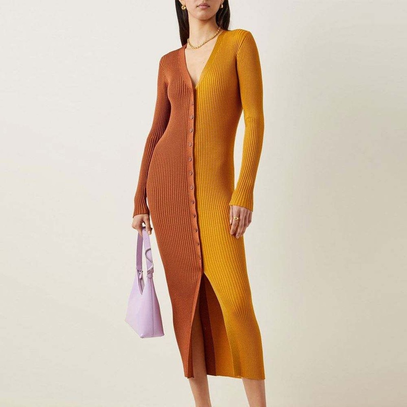 Contrast Color Knit Custom Fashion Lady Elegant Summer Girls Casual Womens Dresses Knitting Dresses Knitwear Sweater Dress – Knitwear and Shein Clothes price|S