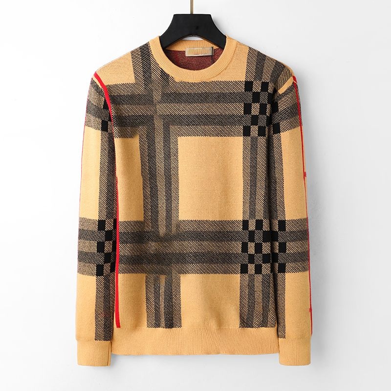 Designer Mens Sweater Black and White Yellow Coffee Knit Wool Warm Classic Plaid Stripe Brand Clothing – Knitted Pullover and Mens Sweaters price|S