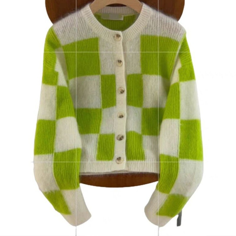 Fashion Intarsia Squard Knitted Cashmere Sweater Round Knitted Cardigan Sweater – Clothing and Knitwear price|S