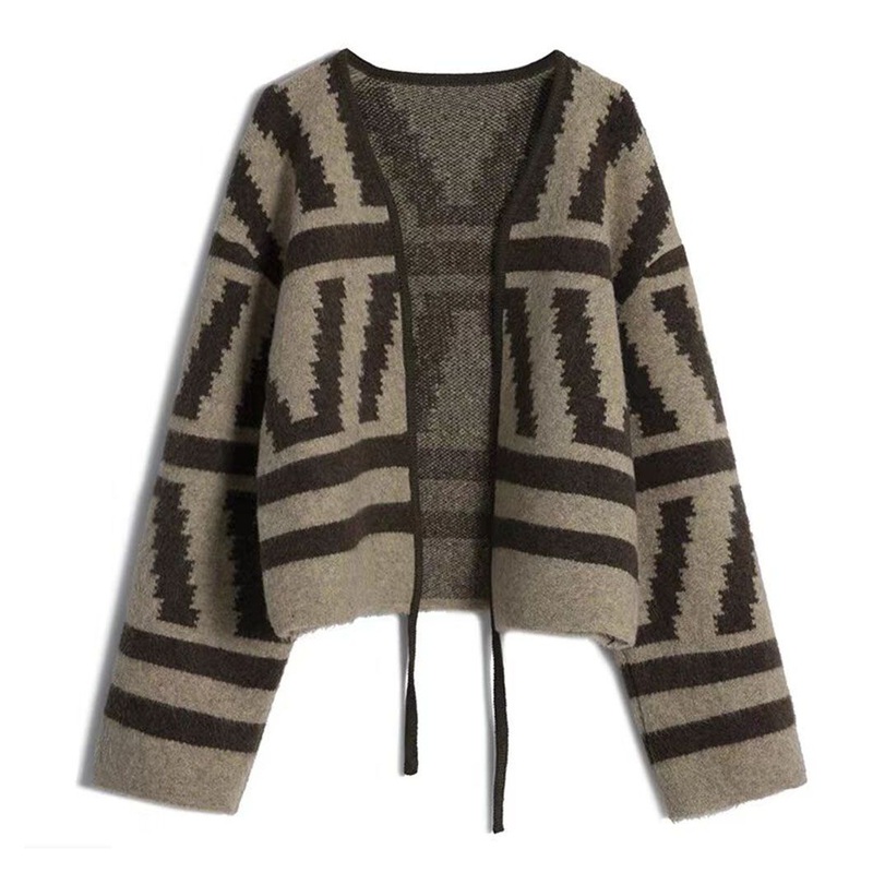 Fashion Jacquard Sleeveless Wool Sweater Knitted Cardigan Women Clothing with Belt – Women Clothing and Knitwear price|S