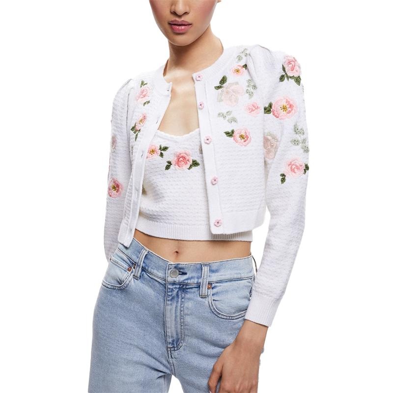 Floral Embroidery Cardigan Women Short Solid Color Jacket Women Sweater – Ladies Sweater and Striped Sweater price|S, S/M/L/Customized Size