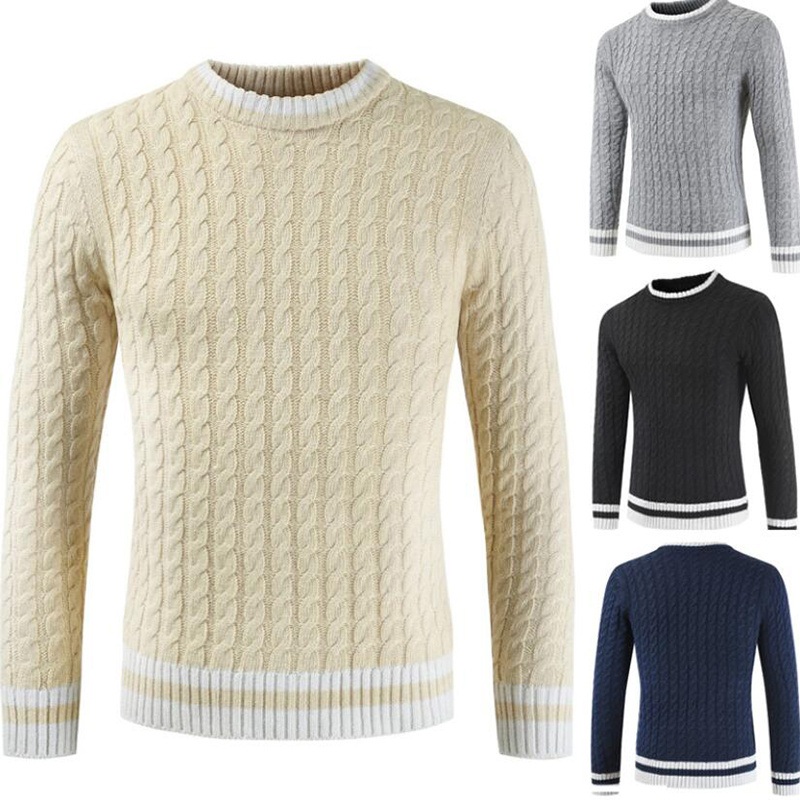 Korean Style Mens Slim Patchwork Round Neck Jumper Knitted Sweater – Autumn Winter Sweater Top and Sweater Pullover price|S, M, L, XL, 2XL