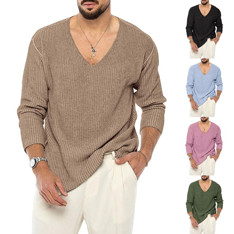 Mens Cardigan Casual Solid Color Business Sweater for Men V-Neck Knitted Solid Color Coat – Hoodies and Sweater price|S