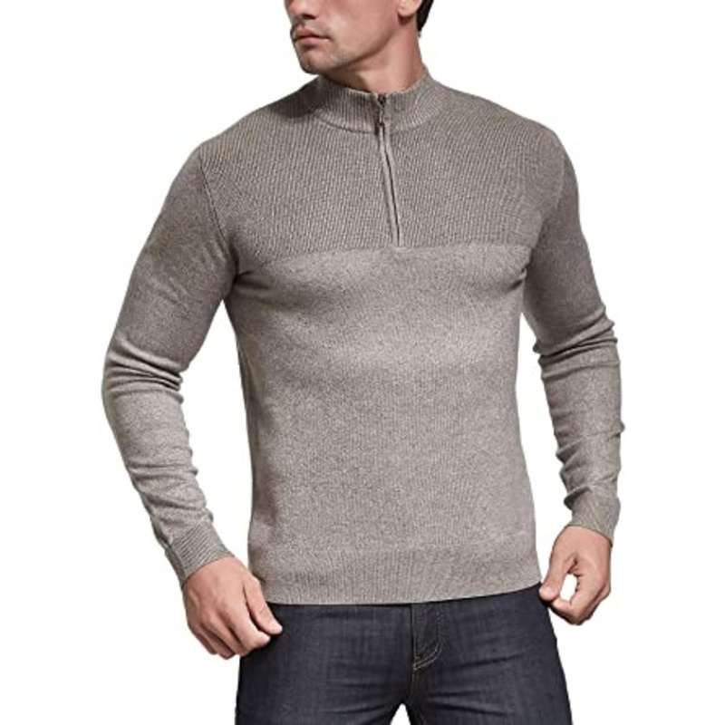Mens Slim Fit Zip up Mock Neck Polo Sweater Casual Long Sleeve Sweater and Pullover Sweaters with Ribbing Edge – Polo Sweater and Long Sleev Sweater price|S