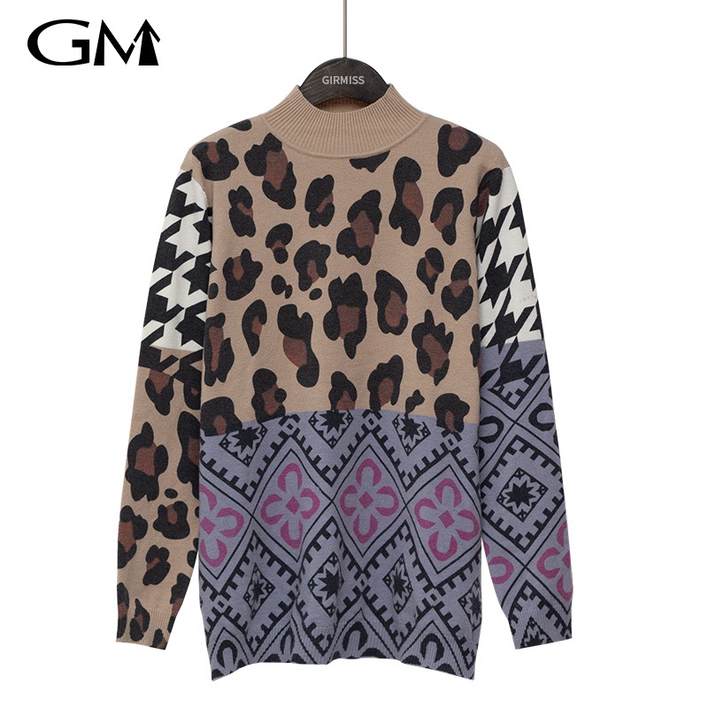 New Leopard Print Vintage Round Neck Knit Top – Leopard Printed Knitted Top and Vintage Knit Top price|L