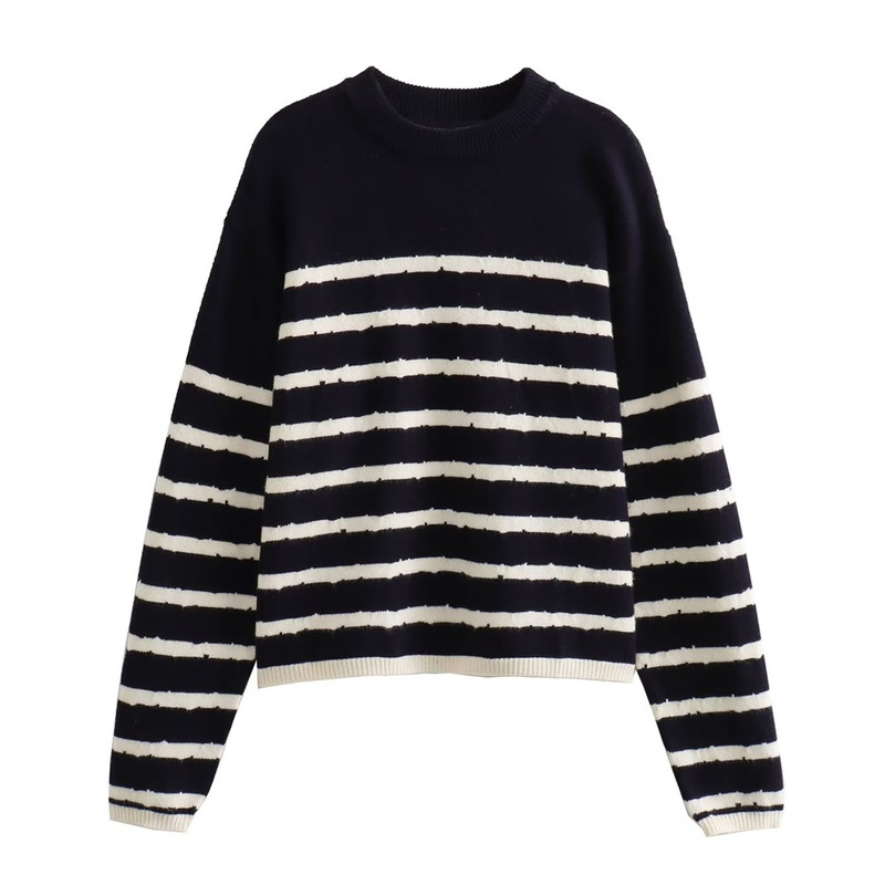 Pb&Za Womens Clothing Wholesale Long Sleeve Round Neck Striped Sweater – Designer Sweater and Sweaters for Women price|S, S . M . L