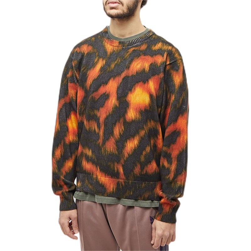 Professional Customization Flame Pattern Jacquard Men Pullover Muti- Color Ribbed Sweatshirt Men Round Neck Loose Men Sweater – Mens Sweater and Striped Sweater price|S, S/M/L/Customized Size