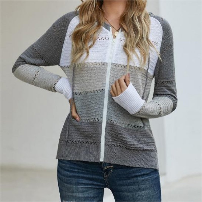 Splicing Cardigan Sweater – Ladies Sweater and Striped Sweater price|S, S/M/L/Customized Size