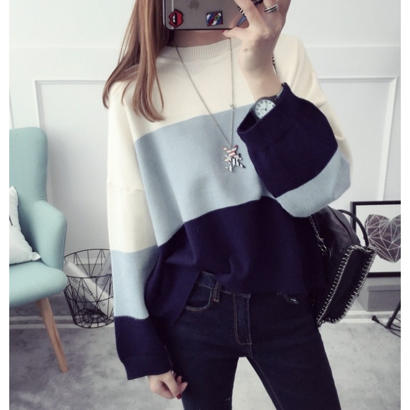 Striped Round Neck Long Sleeves Women Sweater (BTQ211) – Knitted Sweater and Women Sweater price|S