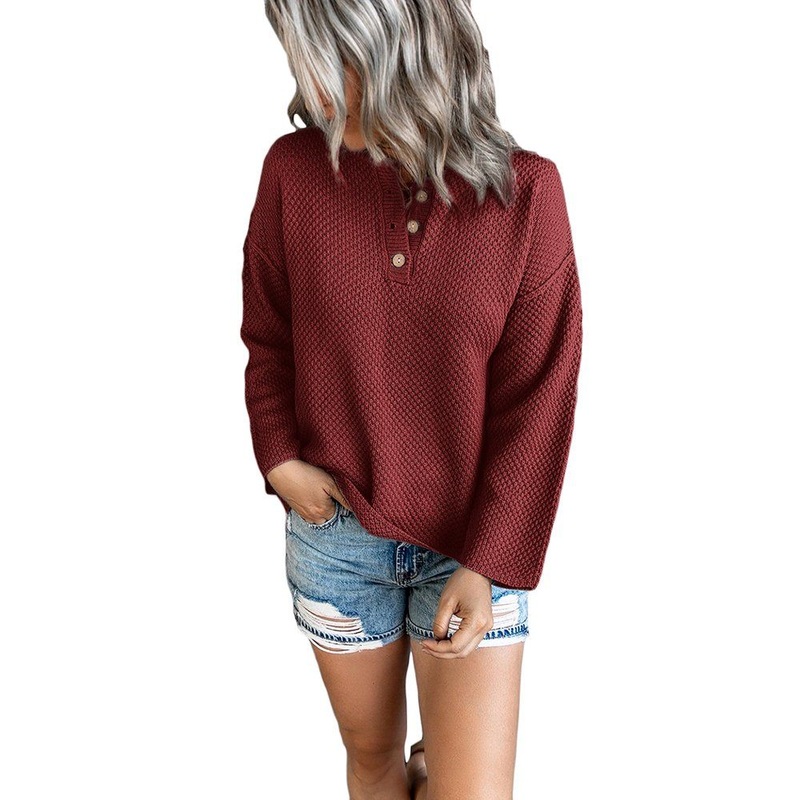 Unique Design Rust Red Button V Neck Oversized Pullover Sweater for Ladies – Oversized Pullover Sweater for Ladies and V Neck Sweater price|S, S, M, L, XL