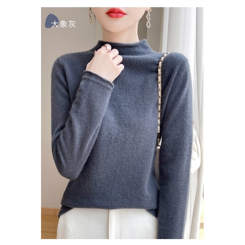 Various Colors Wholesale Women Top Long Sleeve Half High Collar Wool Sweater Lady Clothing – White and Black price|S-XXXL,Customizable