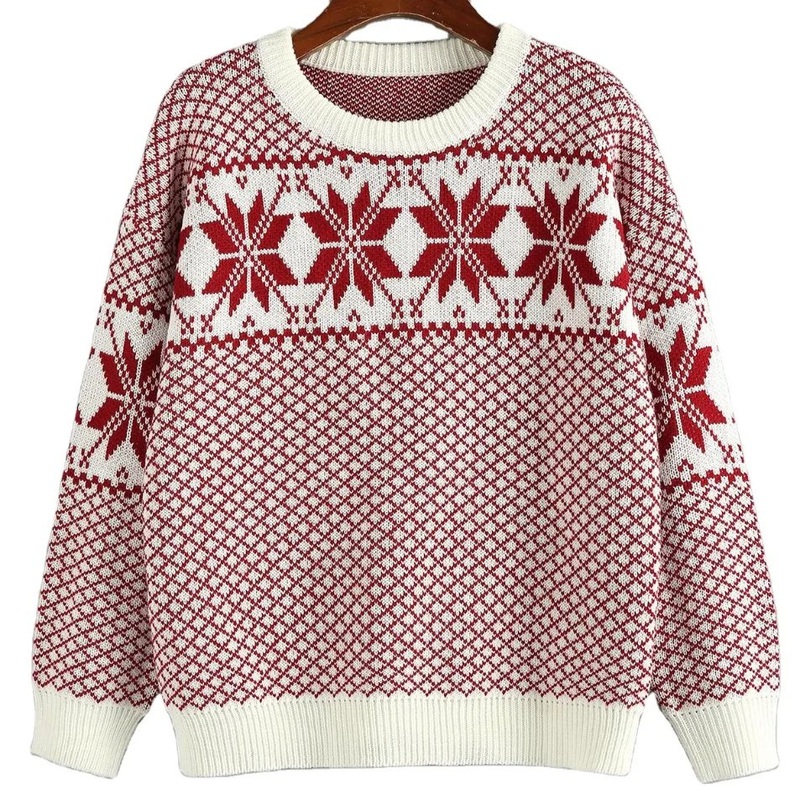 Wholesale Custom New Stylish Knitted Crew Neck Long Sleeve Christmas Snowflake Drop Sweater – Christmas Sweater and Sweater price|S, Customized