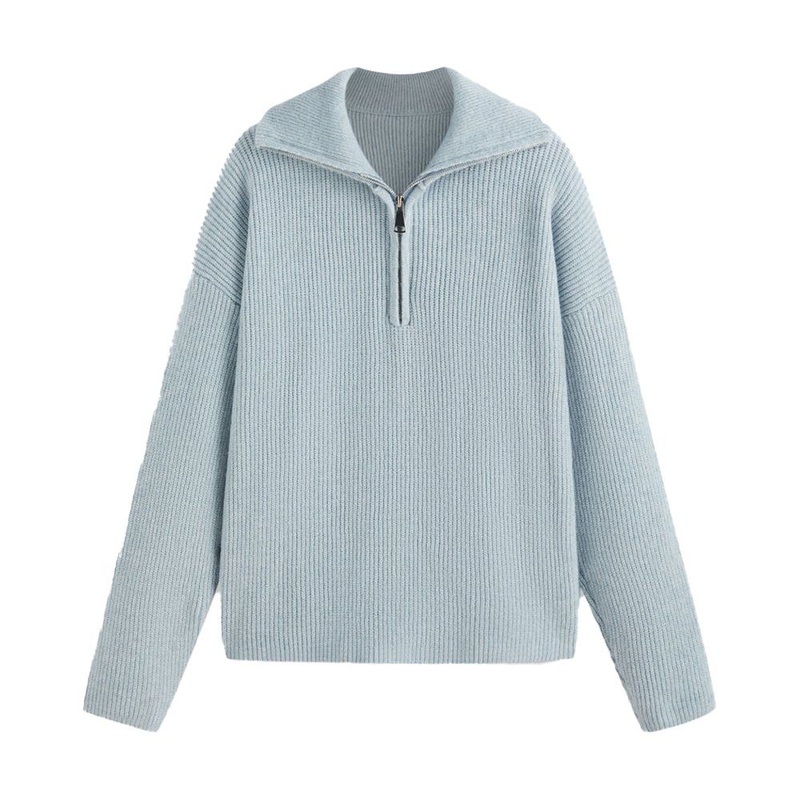 Wholesale Womens Sweater Solid Color Women Zipper Neck OEM Custom Casual Pullover – Colorful Knit Sweater and Solid Color Pullover price|S/M/L/Customized Size