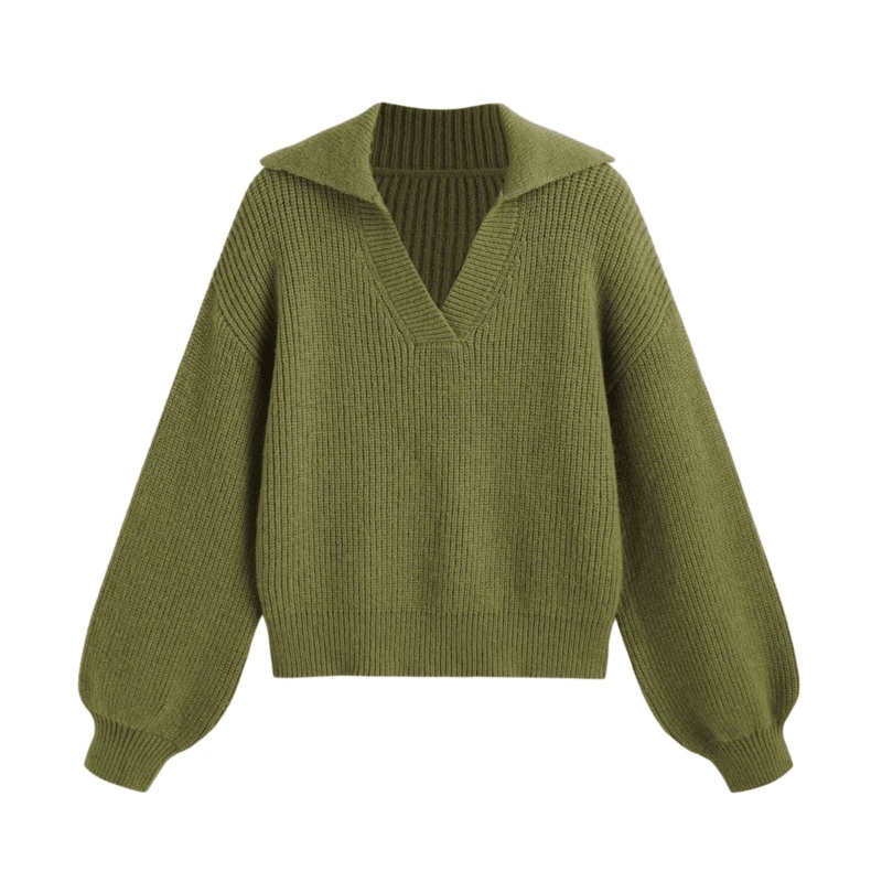 Wholesale Womens V-Neck Pullover Loose Knit Tops Solid Color Casual Sweater – Custom Ladies Pullover Sweater and Womens V-Neck Sweater price|S/M/L/Customized Size