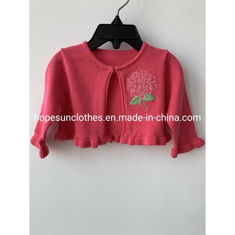 Wholesaler Manufacturer Kids Embroidery Ruffle Bottom Cotton Acrylic Cardigan Knitwear Sweater – Children Outerwear and Girl Shrug price|S