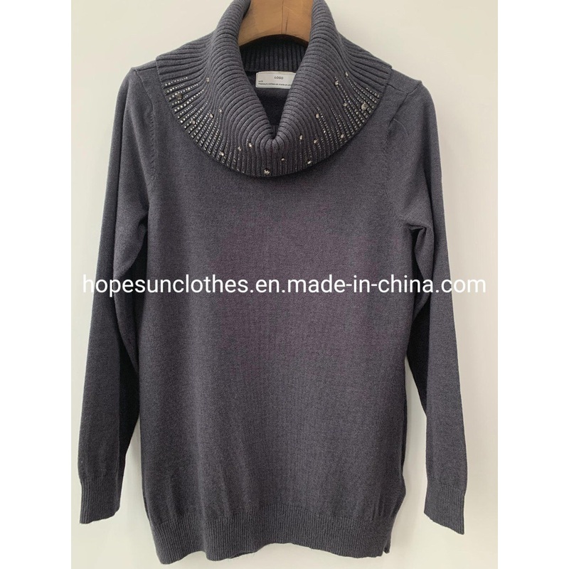 Wholesaler Manufacturer Women Cowl Collar Ruffled Collar Fixrhinestone Winter Warm Fashion Rayon Pullover Knitwear Sweater – Knitted Jumper and Sudaderas price|S