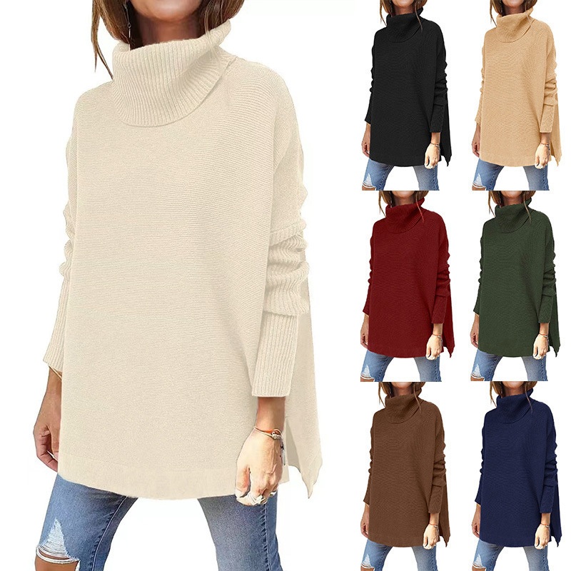 Women Spilt Female Pullover Sweater Tops China Manufacturer Fall Casual Long Batwing Sleeve Turtleneck Oversized Casual Woman Sweaters – Woman Sweaters and Turtleneck Sweater price|S