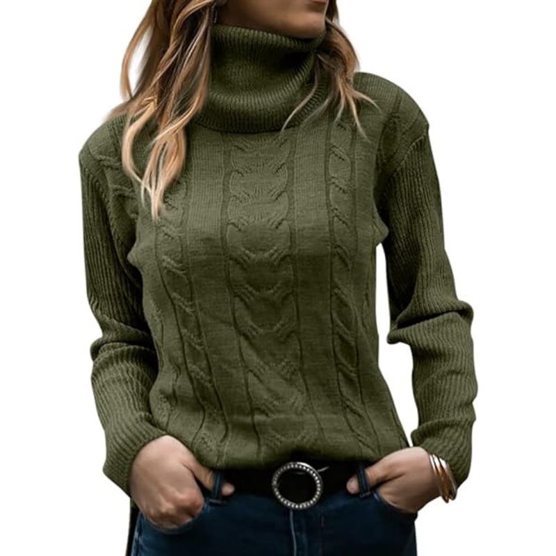 Womes Long Sleeve Tops Ladies Jumpers Turtleneck with Fashion Lapel Button Split Tunic Sweatshirt – Knitwear Pullover and Soft Warm price
