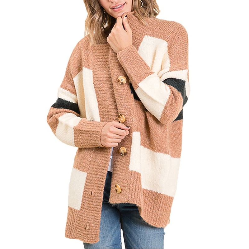 Casual Trendy Clothing Khaki Long Sleeve Button Cardigan for Women – Long Sleeve Cardigan for Woman and Button Cardigan price|S, S, M, L, XL, XXL