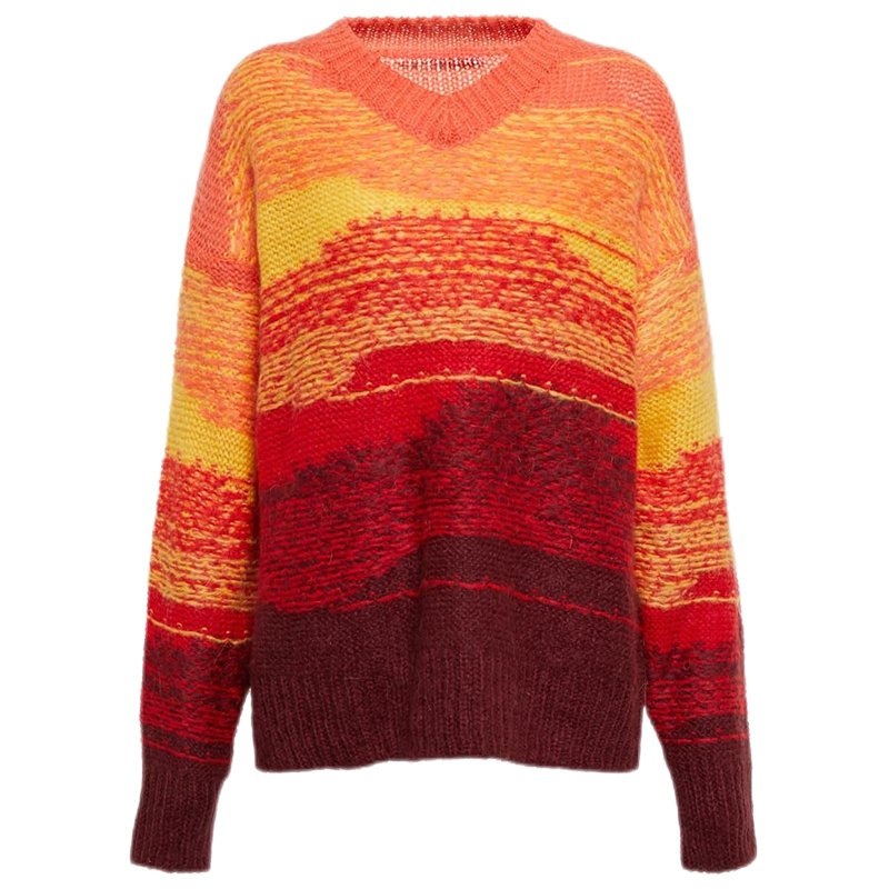 Custom Unisex Jacquard Gradient Color Women Crop Tops Multi-Color Patchwork Knit Women Pullovers Loose Round Neck Women Sweater – Ladies Sweater and Striped Sweater price|S, S/M/L/Customized Size